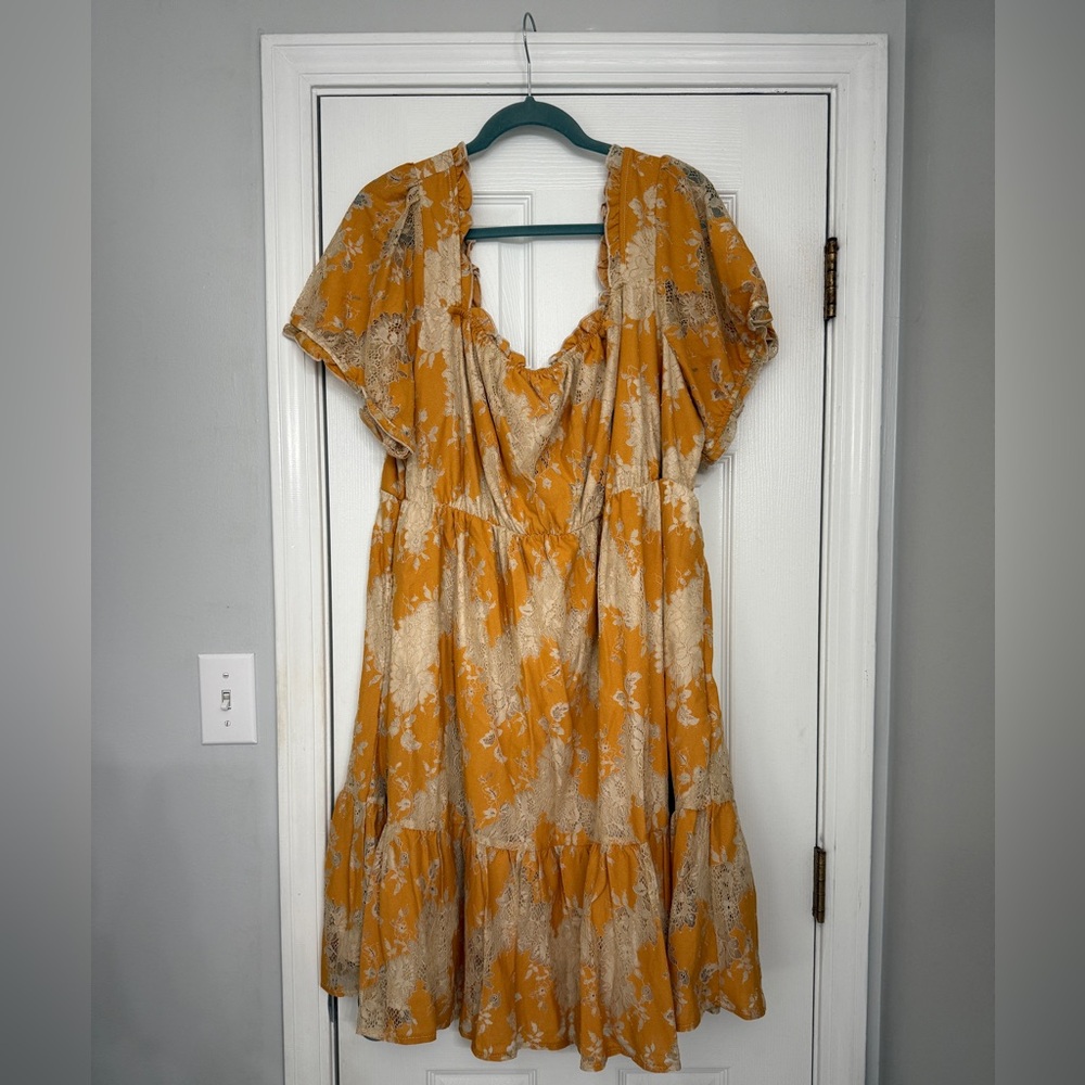 Floral Yellow off the shoulder Torrid Plus Size Dress